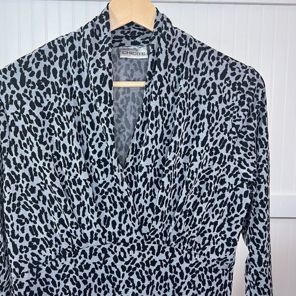 Chico's Dresses & Skirts - Chico's Women's Animal Print Long Sleeve V-Neck Shift Dress Leopard 1 Stretch